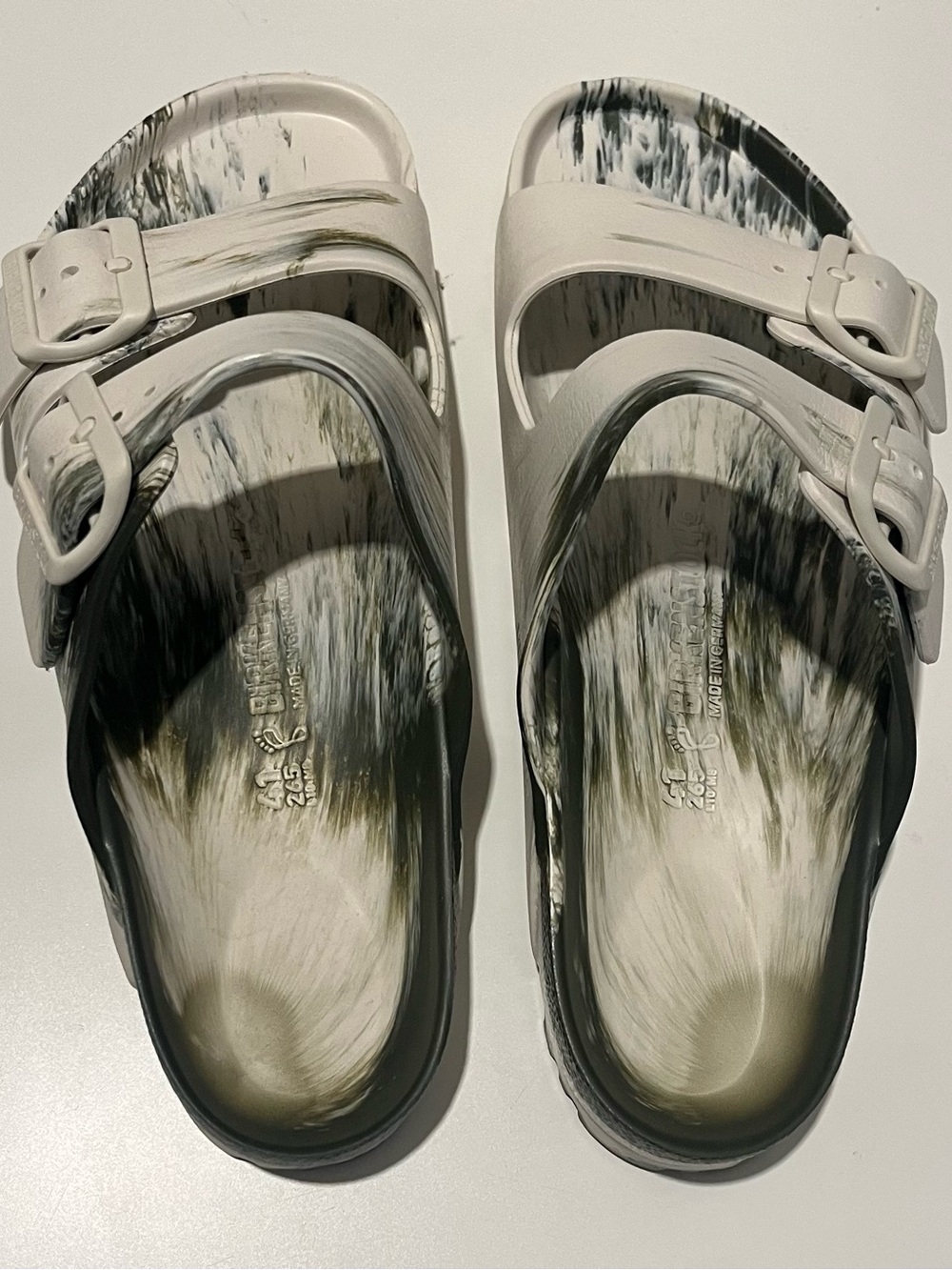 Birkenstock White and Black Marble EVA Arizona Sandals